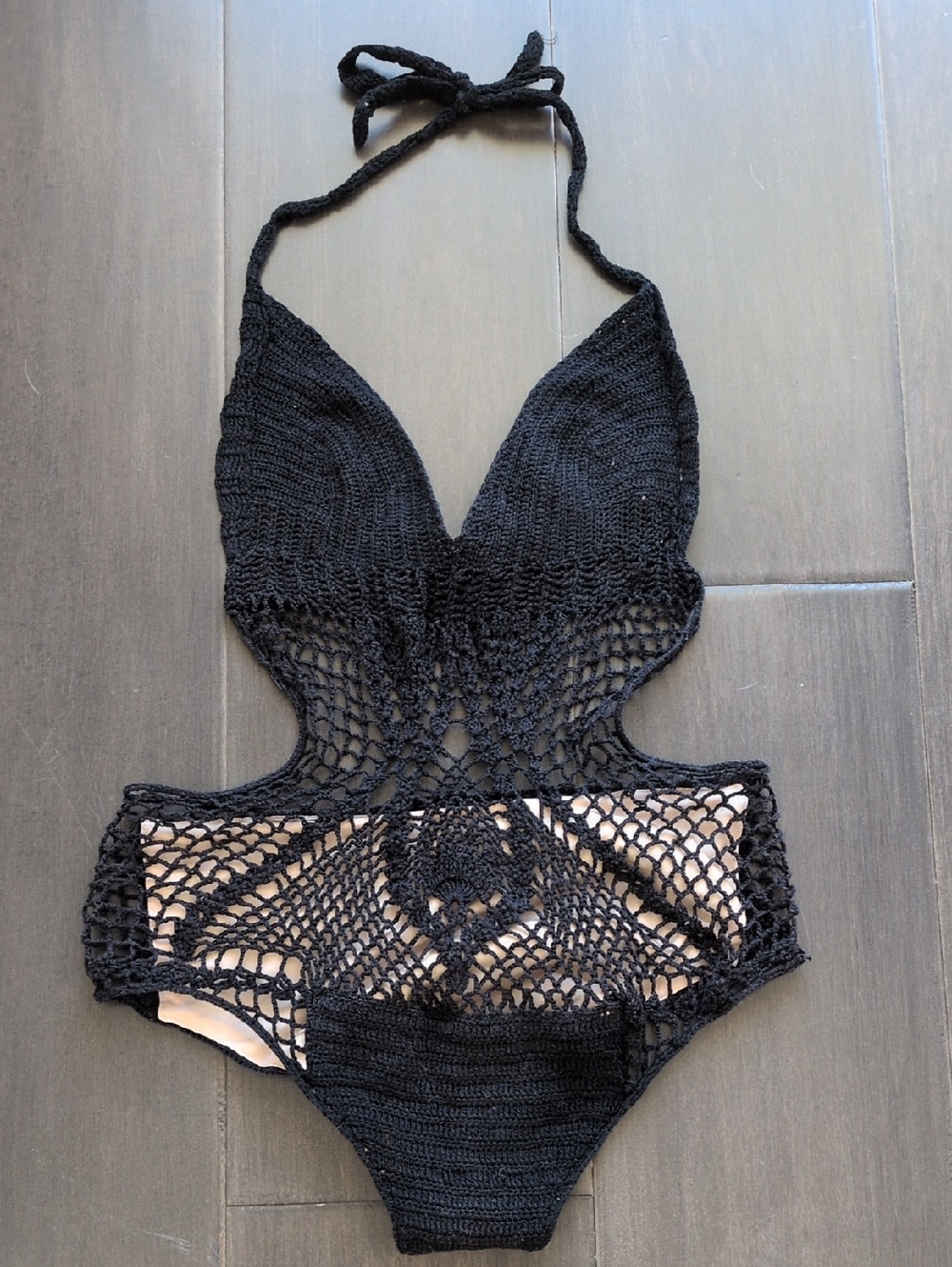 Vintage BCBGMaxAzria Black Crochet One-Piece Swimsuit
